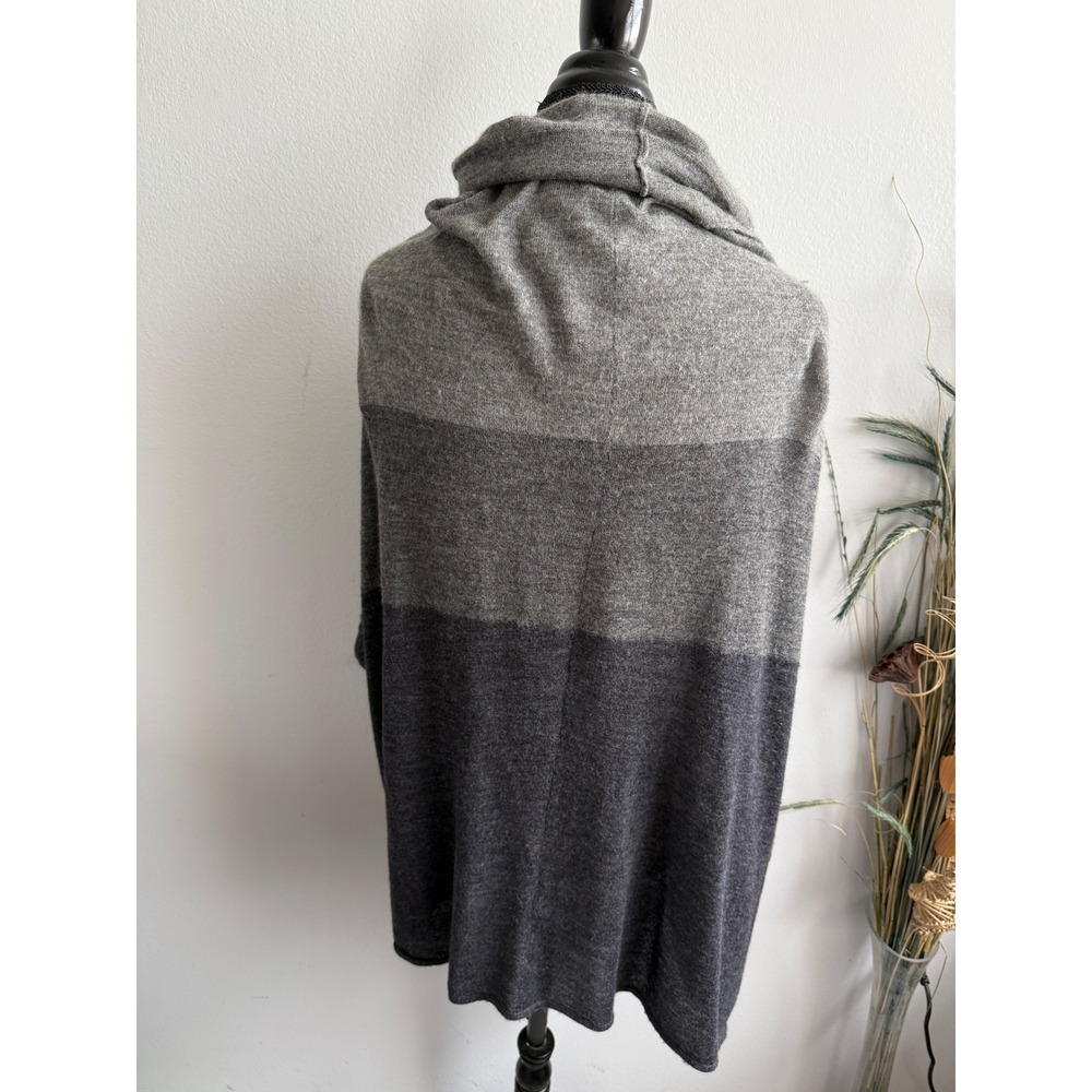 Eileen Fisher 100% Royal Alpaca Grey Colorblock Open Front Cardigan Wrap XL - Picture 4 of 7